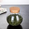 Tarro de vidrio transparente al por mayor para almacenar té, tarro sellado con corcho, tarro redondo para almacenar frutas secas