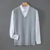 Chaleco nuevo engrosado de otoño e invierno 100% lana, top casual sin mangas de cuello en V para hombre, suéter de cachemira