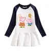 2023 comércio exterior novo roupas infantis outono porco balão desenho animado suéter vestido meninas bebê algodão saia plissada