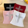 Estilo europeo y americano, chica popular, verano, nuevo chaleco de strass para mujer con colores contrastantes, sin mangas, corto, ajustado, top sin tirantes