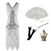 S-4XL Vestido de Fiesta de Noche Retro Gatsby de los Años 1920 Europeo y Americano Vestido de Lentejuelas y Flecos con Doble Escote en V