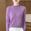 Suéter de punto de alta gama listo para usar para mujer, 100% lana, cuello alto medio, corte ajustado, estilo vintage, engrosado y cálido para otoño e invierno