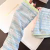 Design Fresco e Rejuvenescedor Conjunto de Pijama Listrado Azul e Branco com Estampa de Dachshund Manga Longa Short para Mulheres Roupa de Casa de Verão