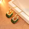 Pendientes Retro Borgoña para Otoño e Invierno con un Toque de Lujo, Pendientes Cuadrados Geométricos con Circonita Microincrustada, Pendientes de Estilo Retro de Nicho