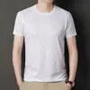 Camiseta de Verano Delgada de Cuello Redondo y Manga Corta Moda Masculina Negocios Color Sólido Camisa Básica Camiseta Casual con Cabeza de Dragón Pequeña Top
