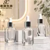Frasco de óleo essencial quadrado com fundo de grade 30ml frasco de solução estoque conta-gotas transparente 10ml frasco de vidro vazio para essência cosmética