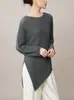 Camiseta Asimétrica de Manga Larga para Mujer Otoño 2025 Nueva Holgada Efecto Adelgazante Abertura Pliegues Top Camisa Base