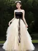 Vestido de Noche Strapless Estilo Francés para Mujer, Banquete de Alta Gama, Ceremonia para Adultos, Elegante Vestido Pequeño para Examen de Arte de Anfitrión
