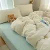 Ins Estilo Coreano Conjunto Macio de Lã de Cordeiro Quatro Peças Plush Dupla Face Armazenamento de Calor Inverno Quente Conjunto de Quatro Peças