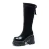 Botas de suela gruesa que aumentan la altura para mujeres petite, botas altas adelgazantes y versátiles, botas de equitación para otoño e invierno, botas de tacón grueso con punta redonda