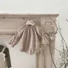 INS primavera e outono do bebê pequeno xadrez Zou Zou colarinho de mangas compridas romper macacão arco da menina