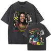 Camiseta Retrô Lavada Bob Marley 'Minha Riqueza é a Vida' Transfronteiriça Masculina Feminina Casual