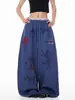 Pantalones de Pierna Ancha de Dibujos Animados Azul Lavado para Mujer Otoño e Invierno 2025 Pantalones Rectos Ajustados de Cintura Alta Retro Pantalones Casuales Modernos