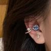 Ear Cuff Lineal con Pedrería Azul Zoozmini para Mujer, Diseño de Nicho, Clip para Oreja sin Perforación, Accesorio de Oreja Único y de Moda