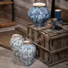 Vaso de cerâmica com decalque vintage desgastado de Jingdezhen para entrada de villa, vaso para arranjo de flores secas de ramo de hortênsia, vaso de flores de mesa estilo chinês novo