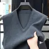 Colete de Tricô da Moda Masculino, Suéter Jacquard Casual sem Mangas com Decote V para Homens de Meia-idade, Colete Camada Base