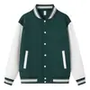 Jaqueta baseball com padrão de losangos, camada de ar, ombros levemente caídos, blocos de cor, para uniformes de turma escolar e roupas de grupo com texto impresso, para primavera e outono.