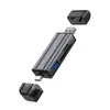 Leitor de cartão multifuncional USB 3.0 de 6 em 1 com duas cabeças, estação de acoplamento para laptop Tipo-C, leitor de cartão para celular