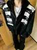 Sudadera con capucha estampada con parche de letra estilo americano para hombre y mujer, silueta de alta gama, chaqueta cárdigan de hombro recto