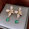 Pendientes Colgantes de Hoja de Zirconia Estilo Chino Nuevo Aguja de Plata Lujo Accesible Pendientes de Gama Alta Pendientes Estilo Palacio Retro para Mujer