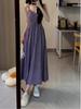 Dopamina Lindo Vestido de Suspensório Roxo Vestido de Praia Feminino Verão Estilo Resort de Ilha Cintura
