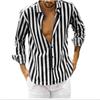 2023 transfronteiriço europeu e americano novo Amazonas AliExpress comércio exterior manga comprida lapela camisa listrada camisa solta homens