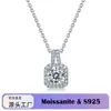 Collar de plata S925 cuadrado con moissanita directo de fábrica para mujer, totalmente incrustado de piedras, cadena para clavícula con colgante, joyería de plata para transmisión en vivo transfronteriza