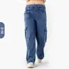 Pantalones de mezclilla de yoga de talla grande más vendidos transfronterizos europeos y americanos para mujer, extragrande con múltiples bolsillos, pantalones cargo deportivos casuales