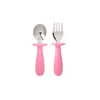 Garfo e colher de cabo curto para bebê, aço inoxidável 304, cabo de silicone para bebês e crianças pequenas, projetado para treinamento de autoalimentação e como utensílio de alimentação infantil