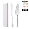 Amazon popular faca de aço inoxidável, garfo e colher terno hotel ocidental mesa de mesa faca de bolo e pá 2-Piece caixa de presente dourada
