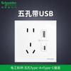 Panel de Enchufe Schneider Haoceng Blanco Crema 10A Interruptor de Cinco Agujeros Nuevo Estándar Nacional USB Venta al por Mayor Tipo Pared Doméstico 86