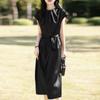 Vestido Nuevo Primavera Verano 2025 de Satén Sedoso Cuello Redondo Sin Mangas Flor Oscura Color Sólido con Cordones Falda Midi Suelta para Mujer
