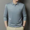 Camiseta de manga larga sin costuras para hombre de primavera y otoño, polo liso de color para negocios casual, top básico simple y de corte holgado