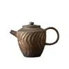 Tetera Rústica de Cerámica Estilo Japonés con Acabado Dorado, Tetera Individual para Uso Doméstico, Juego de Té Kung Fu, Maceta Redonda Grande de Cerámica Vintage Hecha a Mano