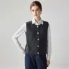 Roupa para o Trabalho: Colete de Tricô 100% Caxemira Pura Feminino, Cardigã sem Mangas com Botões Metálicos, Colete de Outerwear