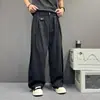 Calças Retro Yamamoto Pretas para Homem, Calças Casuais de Verão High Street Plissadas de Perna Larga, Calças Sociais Retas Tendência Estilo Americano