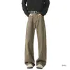 Jeans Color Marrón Maillard para Hombre Primavera y Otoño Retro Americano Vintage Marca de Moda Pierna Recta Pantalones Largos