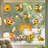 Pegatinas Estáticas de Dibujos Animados de Abejas y Mariposas para Primavera y Verano, Flores y Arcoíris, Pegatinas para Ventana de Habitación Infantil y Dormitorio, Decoraciones para Ventanas de Exhibición de Vidrio