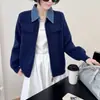 2026 Novo Suéter de Tricô Patchwork de Jeans com Zíper Duplo e Gola Reversível para Mulheres, Novo Outono/Inverno Solto, Casual, Emagrecedor, Moderno