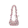 Nova Bolsa Feminina 2025 Moda Casual Grande Capacidade Bolsa de Ombro Estilo Simples Doce Bolsa Transversal de Veludo Morango