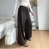 Calça de moletom larga cinza escuro nova para 2026 com cós elástico e cordão, calça esportiva casual de perna reta que afina, comprimento até o chão