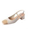 333-20 Exquisitas ~ Sandalias Baotou Francesas Zapatos Mary Jane de Tacón Medio Grueso con Punta Cuadrada de Piel de Oveja con Combinación de Colores para Mujer Verano