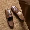2026 Nuevas Pantuflas Retro para Exteriores para Mujer, Mocasines Casuales de Piel Genuina con Punta Cuadrada, Zapatos para Mujer