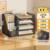 Estante para documentos, soporte de escritorio para libros, estante multifuncional para archivos de escritorio de oficina con portalápices, gran capacidad