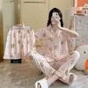 Primavera y Verano Dibujos Animados Dulce Lindo Pantalones de Manga Larga Ropa de Abrigo Cárdigan Nubes Algodón Ropa para el Hogar Traje de Alta Calidad Pijama para Mujer