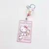 Sario melody pudim cachorro conjunto de cartas transparentes Campus arroz anti-perda cartão fácil de puxar fivela de chave fivela de chave bolsa pendurar telescópico