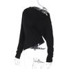 Roupas Femininas Europeias e Americanas Outono 2026 Nova Moda Simples de Um Ombro Elástica Slim Fit Fenda Manga Longa Camiseta Atacado