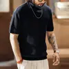 Nueva camiseta de punto para hombre con tacto fresco, al estilo de los nuevos ricos y el dinero antiguo, marca de moda de verano, diseño de canalé simple, adecuada para ir al trabajo, ropa de hombre