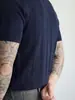 Camisa Polo de Lino Tencel Calibre 16 para Hombre, Top Delgado Transpirable de Manga Corta con Cuello Campana para Verano, Camiseta de Manga Corta Tejida Estilo Old Money