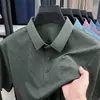 Nueva Camiseta de Manga Corta de Seda Helada para Hombre de Verano, Casual de Negocios, Elástica, Anti-Arrugas, Transpirable, Delgada, Polo Superior para Hombre